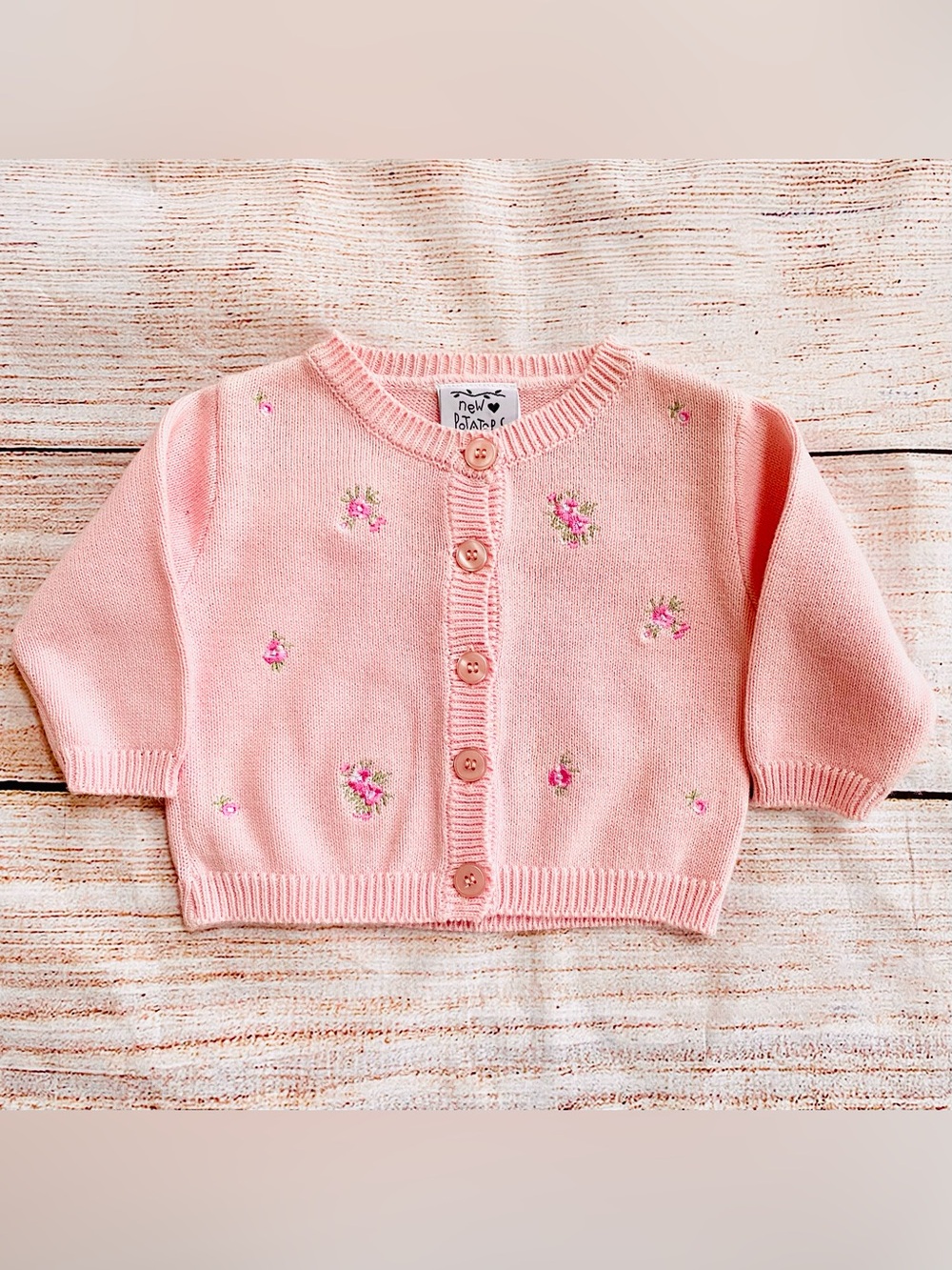 New Potatoes Pink Floral Embroidered Cardigan Sweater Girl’s Sz 12M